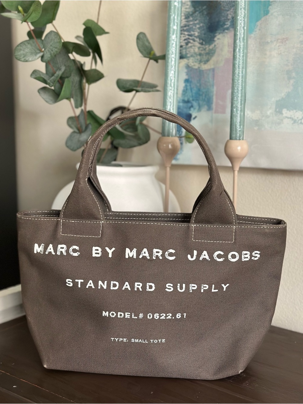 Marc by Marc Jacobs Brown Canvas Small Tote with White Logo